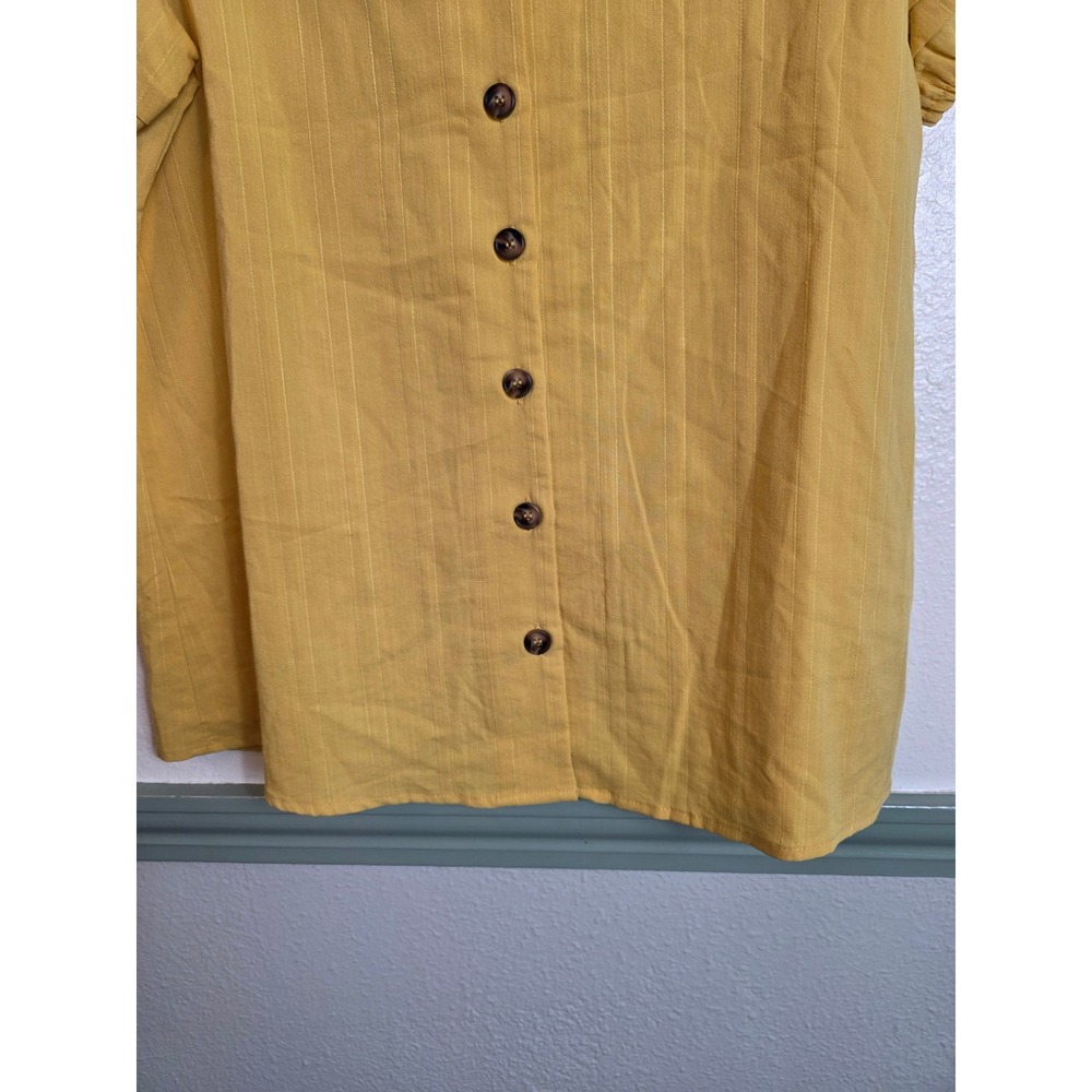Ott Womens Mustard Yellow Button Front Puff Sleeve Blouse Large NEW - Picture 8 of 13